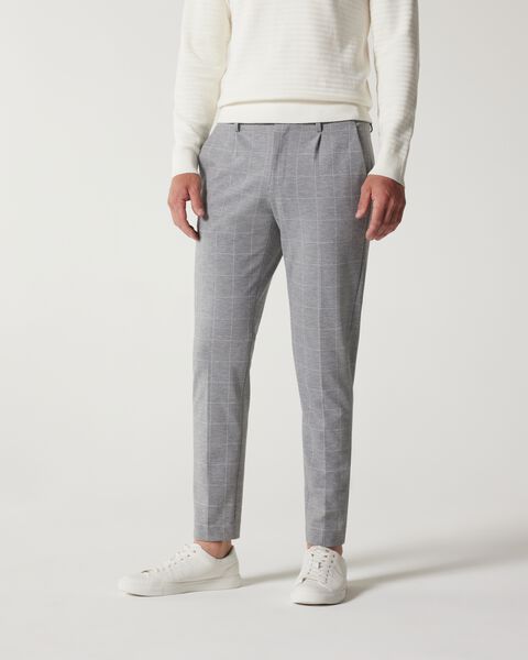 Grey Windowpane Relaxed Slim Jersey Check Tailored Pant